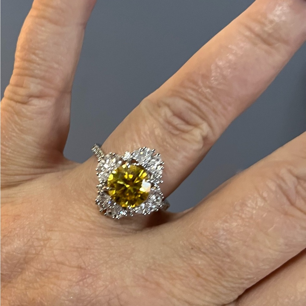 SPARKLE Yellow & White Spectacular Moissanite Ring Sz 9